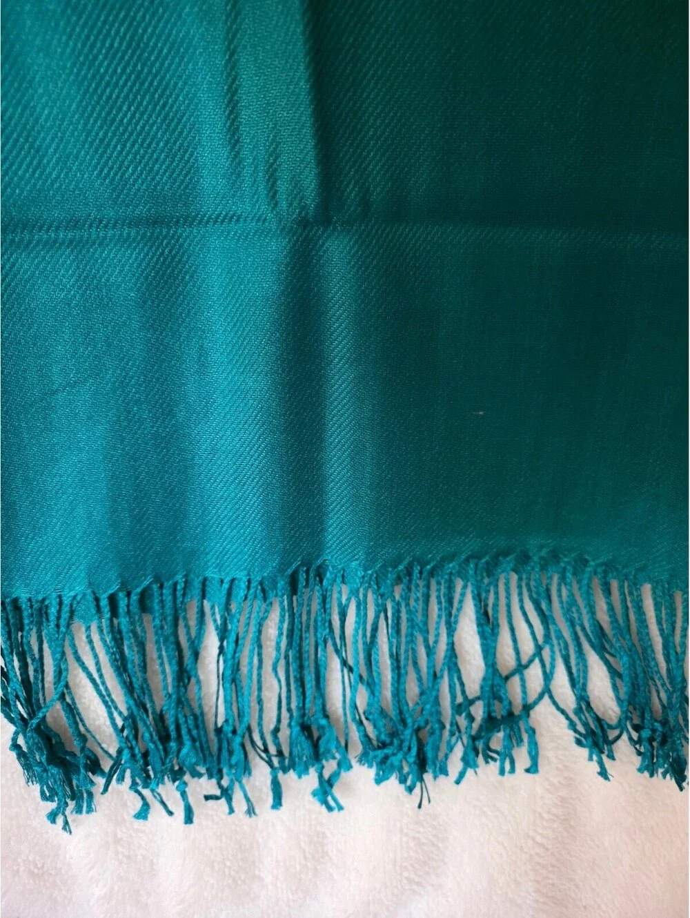 Teal Pashmina Shawl Scarf with Fringe Edges